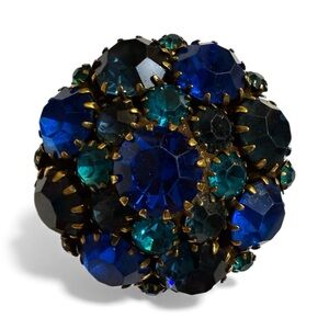 Vintage Blue and Green Domed Cluster Brooch